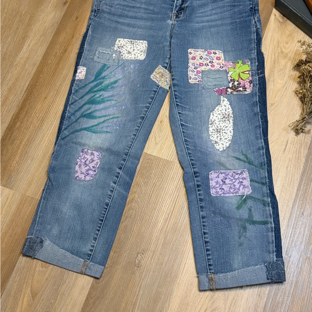 Upcycled Hand-Painted Patchwork Jeans Denim Side … - image 3